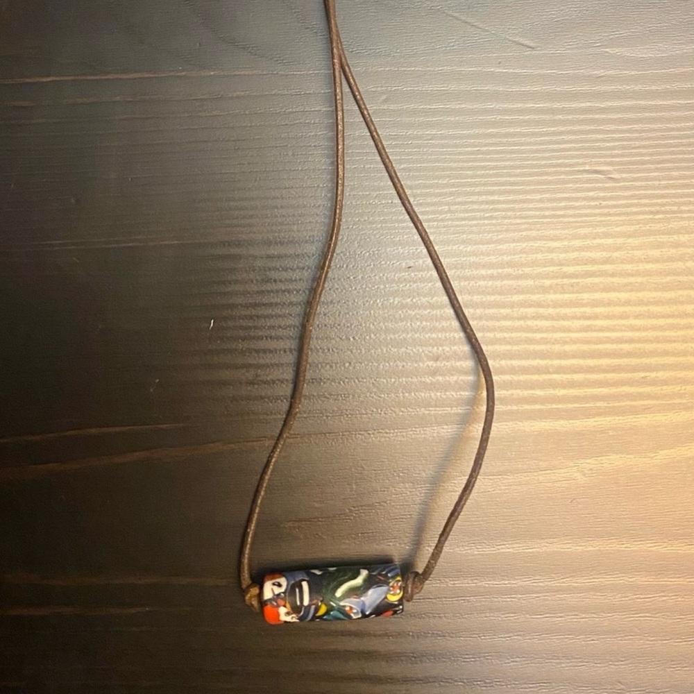 Vintage Painted-Resin-Charm Leather Unisex Necklace